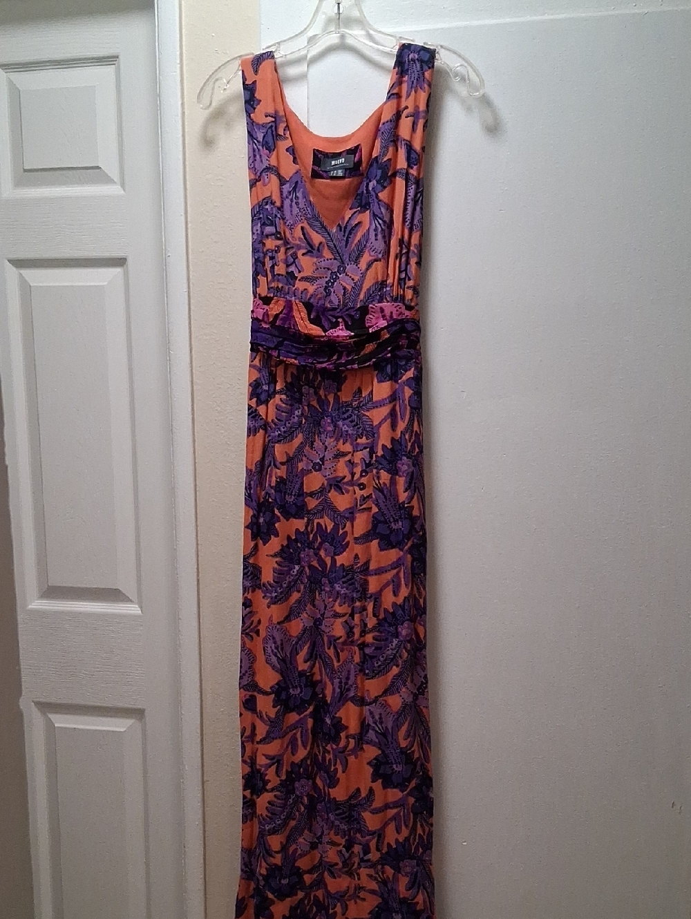 Maeve By ANTHROPOLOGIE Orange Maxi Dress with Purple Floral Pattern